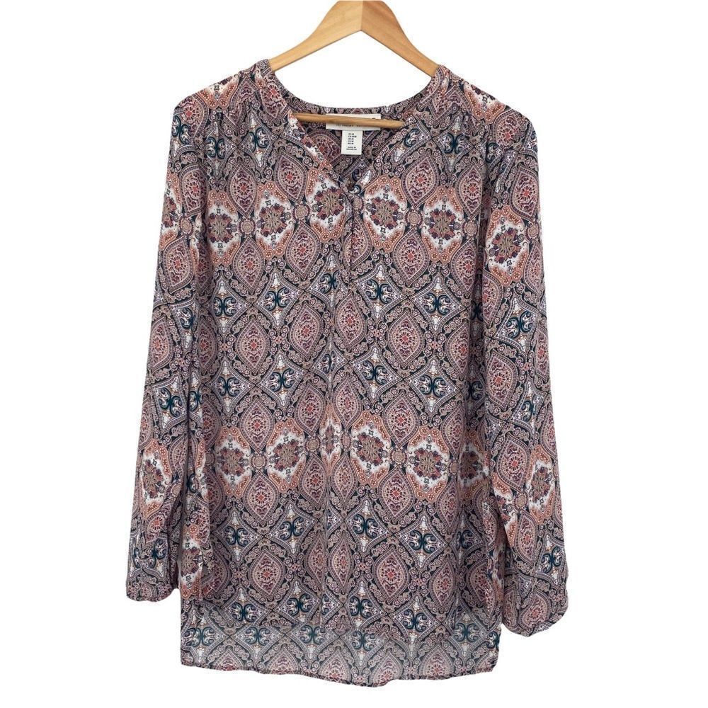 Rachel Zoe pink and blue boho print tunic top size medium